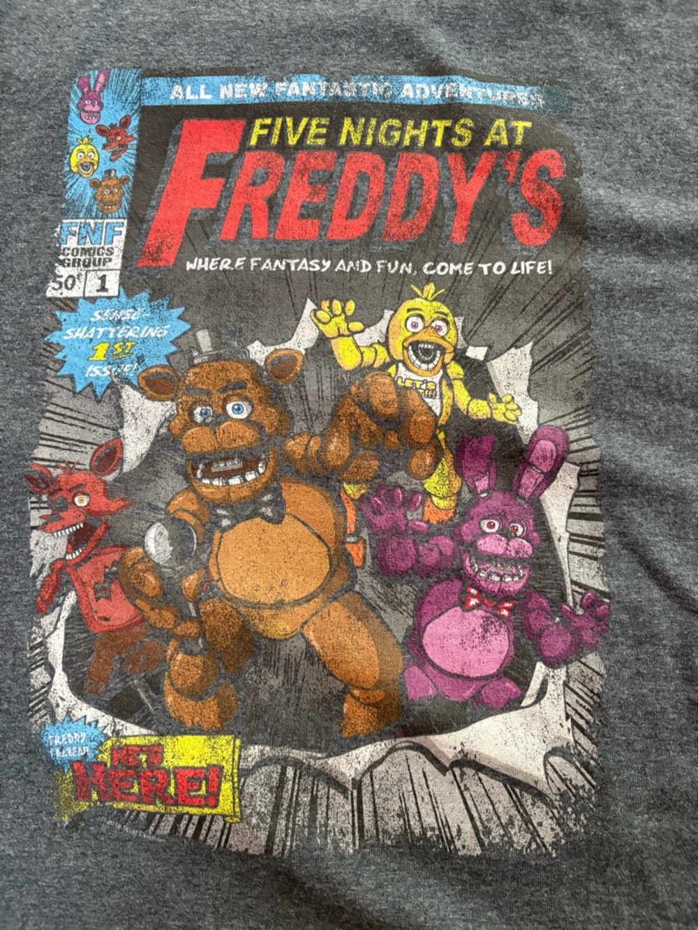 **FIVE NIGHTS AT FREDDY’S** Kids Graphic Tee - Charcoal VINTAGE MEDIUM M - Picture 2 of 10